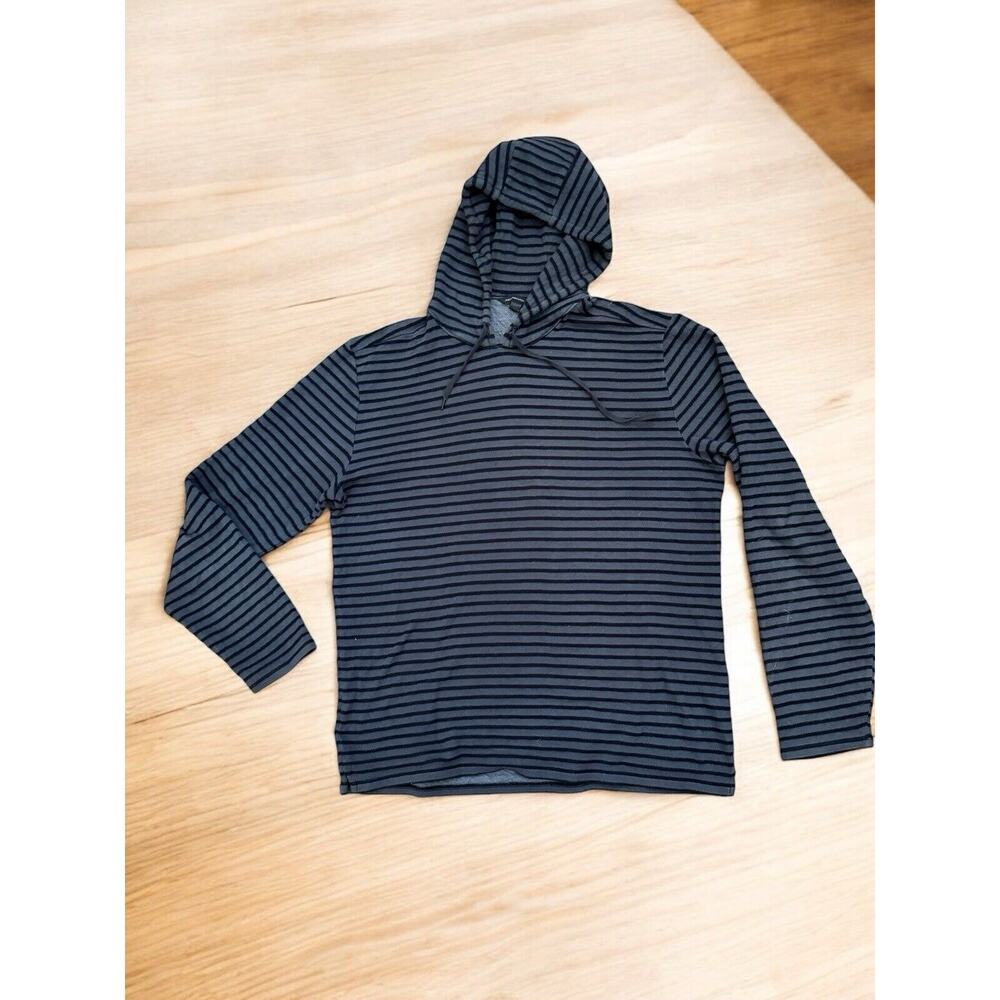 John Varvatos Hoodie Sweater Gray Black Stripe LS‎ Cotton Pullover Soft Sz M/L